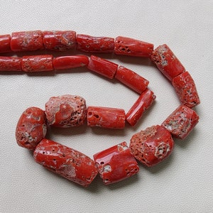 18 Inches Strand, AAA Natural Italian Coral Smooth Tube | Coral Gemstone Smooth Beads  24X13 To 10X7 MM Coral Tube Shape Beads | Coral beads
