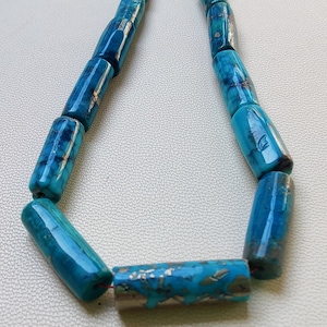100% Natural Arizona Turquoise Tube Shape Beads, Turquoise Smooth Tube Beads, 9 Inch Arizona Turquoise Gemstone Beads, Handmade Beads