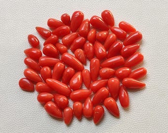 68 piezas de cabujón de coral rojo natural, cabujón de coral italiano en forma de lágrima, piedra preciosa de coral suelta, coral bien pulido para hacer joyas