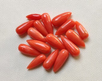 Cabujón de coral rojo italiano genuino, piedra preciosa de coral rojo italiano 100 % natural, piedra preciosa de coral suelta, forma de lágrima de coral de calidad fina para joyería