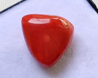 Beautiful Italian Red Coral Cabochon, 100% Natural Red Coral Gemstone, Red Coral Ring Size Stone, Old Red Coral Trillion Shape Jewelry