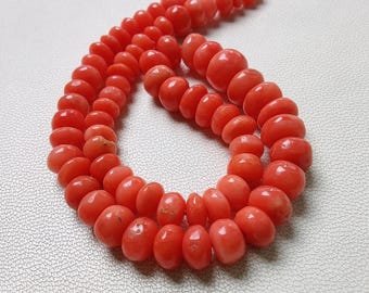 9 Inches Strand, coral Rondelle beads -coral 7 To 4 MM beads - AAA+ Quality beads -Smooth coral beads - coral beads supplies