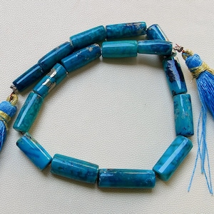 AAA+ Natural Arizona Turquoise Tube Shape Beads, Turquoise Smooth Tube Beads, 9 Inch Arizona Turquoise Gemstone Beads, Handmade Beads
