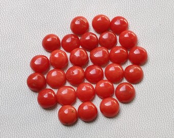 Red Coral Round Shape, 100% Natural Italian Coral Cabochons For Jewelry Making, Red Coral Gemstone Round Shape, Ring Size Gemstone.
