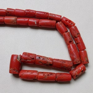 16 Inches Strand, AAA Natural Italian Coral Smooth Tube | Coral Gemstone Smooth Beads  16X9 To 8X5 MM Coral Tube Shape Beads | Coral beads