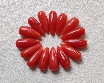Piedra preciosa pulida suave en forma de lágrima de coral rojo, forma de lágrima, piedra preciosa en forma de lágrima de coral rojo, piedras preciosas para hacer aretes y joyas