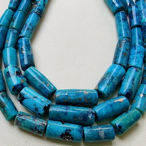 100% Natural Arizona Turquoise Tube Shape Beads, Turquoise Smooth Tube Beads, 8 Inch Arizona Turquoise Gemstone Beads, Handmade Beads