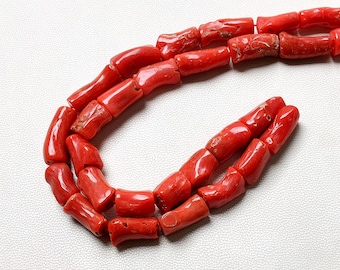14 "Zoll Italienische Rote Koralle Rohform Perlen, 100% Natürliche Rote Koralle Perlen Polierte Perlen Sehr schöne Korallen Perlen 16X6 Bis 10 x 6 MM Ca. 14"" zoll."