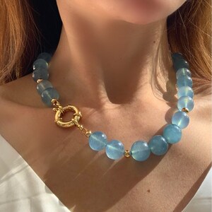 Aquamarine Necklace, Genuine Aquamarine stones, High Grade Aquamarine, Chunky Necklace, Gold filled, Gift, healing stone
