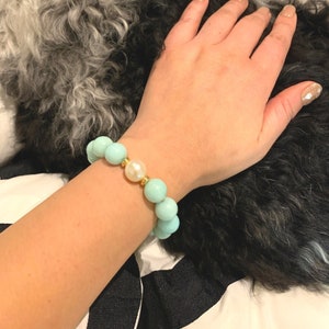 Stunning Amazonite fresh water pearl bracelet, Genuine Amazonite and fresh water pearl, gift, gold filled, 12mm, Hope and Healing stone