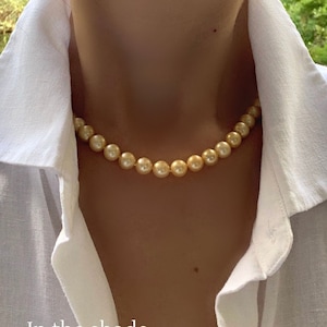 Genuine South Sea Golden Pearl Necklace, Mixed Light gold color, Near Round, 8-9 MM, s925 and gold filled Clasp, Perfect Gift