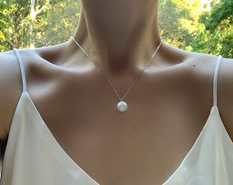 Genuine South Sea Pearl Necklace, s925 and white Gold Plated necklace, Detachable Peal Pendant s925, 11.5 MM
