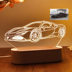 Benutzerdefinierte 3D-Auto-Skizze-Nachtlicht, Acryl-LED-Nachtlicht, personalisiertes Auto-Licht, Auto-Zubehör, Geschenk für ihn, Schlafzimmer-Licht, Autoliebhaber