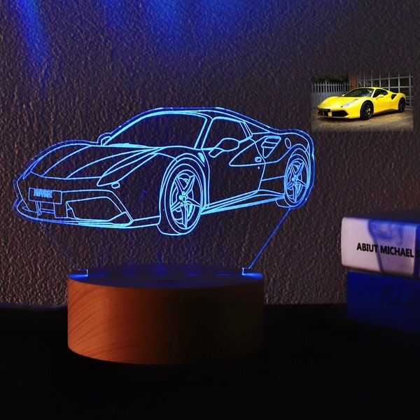 Personalised Car Light, Custom 3D Car Sketch Night Light, Personalized Car Led Light, Car Mockup Led Lamp, Car Gift For Him, Birthday Gift