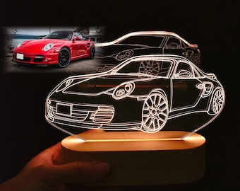 Aangepaste 3D auto schets nachtlampje, acryl LED-nachtlampje, gepersonaliseerd autolicht, autoaccessoire, cadeau voor hem, slaapkamerlicht, autoliefhebbers