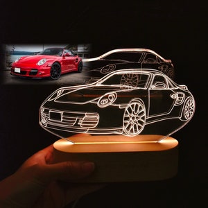 Custom 3D Car Sketch Night Light, Acrylic LED Night Light, Personalised Car Light, Car Accessory, Gift for Him, Bedroom Light, Car lovers