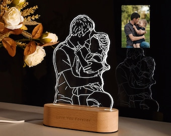 Lampada fotografica 3D personalizzata, Incisione fotografica, Lampada notturna 3D, Lampada fotografica personalizzata Line Art, Regalo di nozze, Regalo per la festa della mamma, Regalo per lei