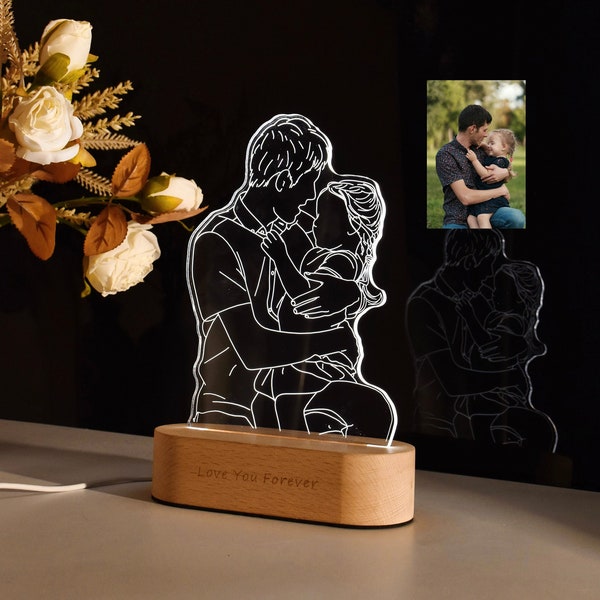 Personalized 3D Photo Lamp, Photo Engraving, 3D Lamp Night light, Custom Line Art Photo Lamp,Wedding Gift, Mother's Day Gift, Gift for Her