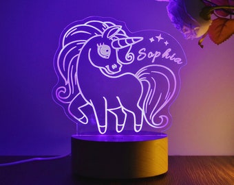 Unicorn Night Light, Personalised Unicorn LED Sign, Kids Bedroom Decor, Personalized Night Light, Kid Bedroom, Controlled Colour Change Lamp