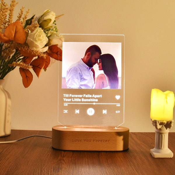 Personalized Gift Music Plaque Glass Art,Custom Photo Acrylic Song Plaque,Led Lamp with Photo,Lamp for Music Lovers, Gift for Him/Her