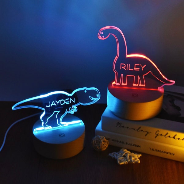 Luz nocturna de dinosaurio personalizada, letrero LED personalizado de dinosaurio, lámpara LED de nombre personalizado, decoración de guardería para niños, regalo para niños, decoración de habitación para niños