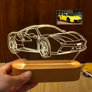 Custom 3D Car Sketch Night Light, Acrylic LED Night Light, Personalised Car Light, Car Accessory, Gift for Him,Bedroom Light,Car lovers Gift
