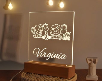 Personalised Animals Night Light, Personalised Name Acrylic Lamp, Animals Lamp, Children&#39;s Lights, Kids Bedroom, Nursery Lamp, Nursery