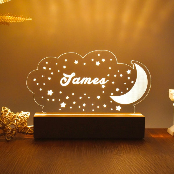 Personalized Night Light with Moon & Stars, Nursery Night Light, Kids Room Decor, Gifts for Kids, Decor LED Night Light, Baby Gift with Name