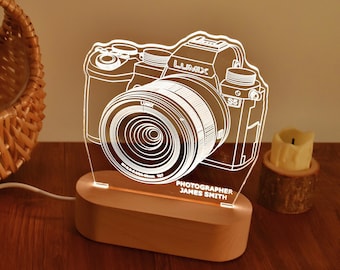 Camera Led Lamp Photographer Gift, 3D Illusion Lamp, Photographer Gift, Desk Lamp, Night Light for Photography Lover, Gift for Him or Her