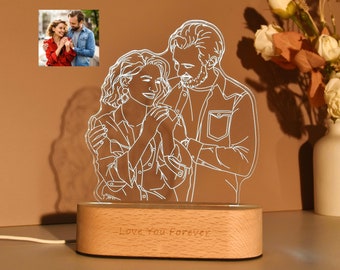 Fotogravur, 3D-Lampe Nachtlicht, personalisierte 3D-Fotolampe, individuelle Line-Art-Fotolampe, Hochzeitsgeschenk, Muttertagsgeschenk, Geschenk für Sie