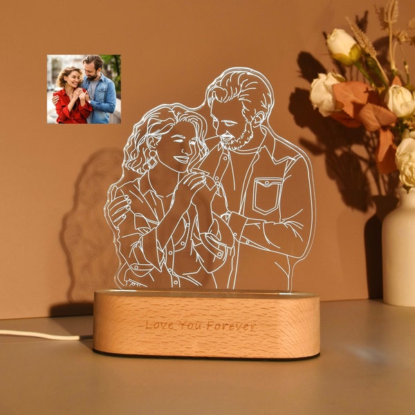 Photo Engraving, 3D Lamp Night light, Personalized 3D Photo Lamp, Custom Line Art Photo Lamp,Wedding Gift, Mother's Day Gift, Gift for Her