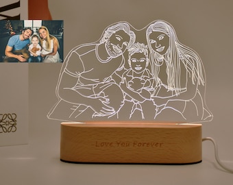 Lámpara de fotos personalizada, regalo de lámpara 3D personalizado, lámpara de fotos de arte de línea personalizada, lámpara 3D personalizada, regalo de cumpleaños, regalo de boda, regalo del día de la madre, regalo de boda