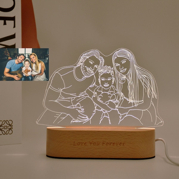 Lámpara de fotos personalizada, regalo de lámpara 3D personalizado, lámpara de fotos de arte de línea personalizada, lámpara 3D personalizada, regalo de cumpleaños, regalo de boda, regalo del día de la madre, regalo de boda