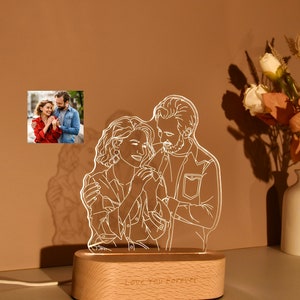 Photo Engraving, 3D Lamp Night light, Personalized 3D Photo Lamp, Custom Line Art Photo Lamp,Wedding Gift, Mother's Day Gift, Gift for Her image 5