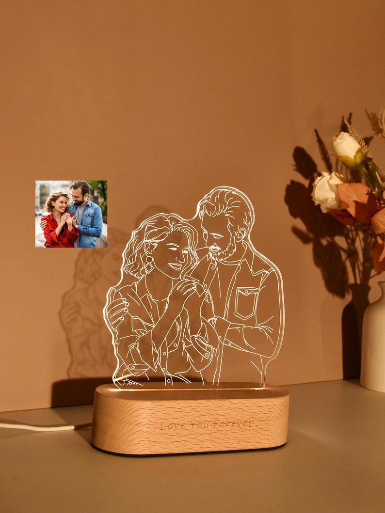 Photo Engraving, 3D Lamp Night light, Personalized 3D Photo Lamp, Custom Line Art Photo Lamp,Wedding Gift, Mother's Day Gift, Gift for Her image 5