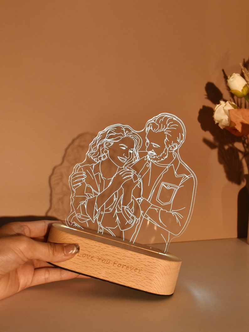 Photo Engraving, 3D Lamp Night light, Personalized 3D Photo Lamp, Custom Line Art Photo Lamp,Wedding Gift, Mother's Day Gift, Gift for Her image 4