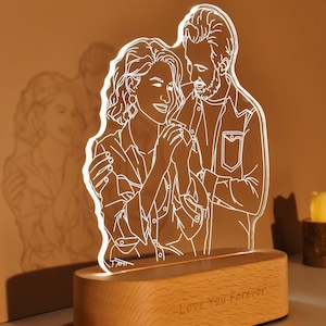 Photo Engraving, 3D Lamp Night light, Personalized 3D Photo Lamp, Custom Line Art Photo Lamp,Wedding Gift, Mother's Day Gift, Gift for Her image 3