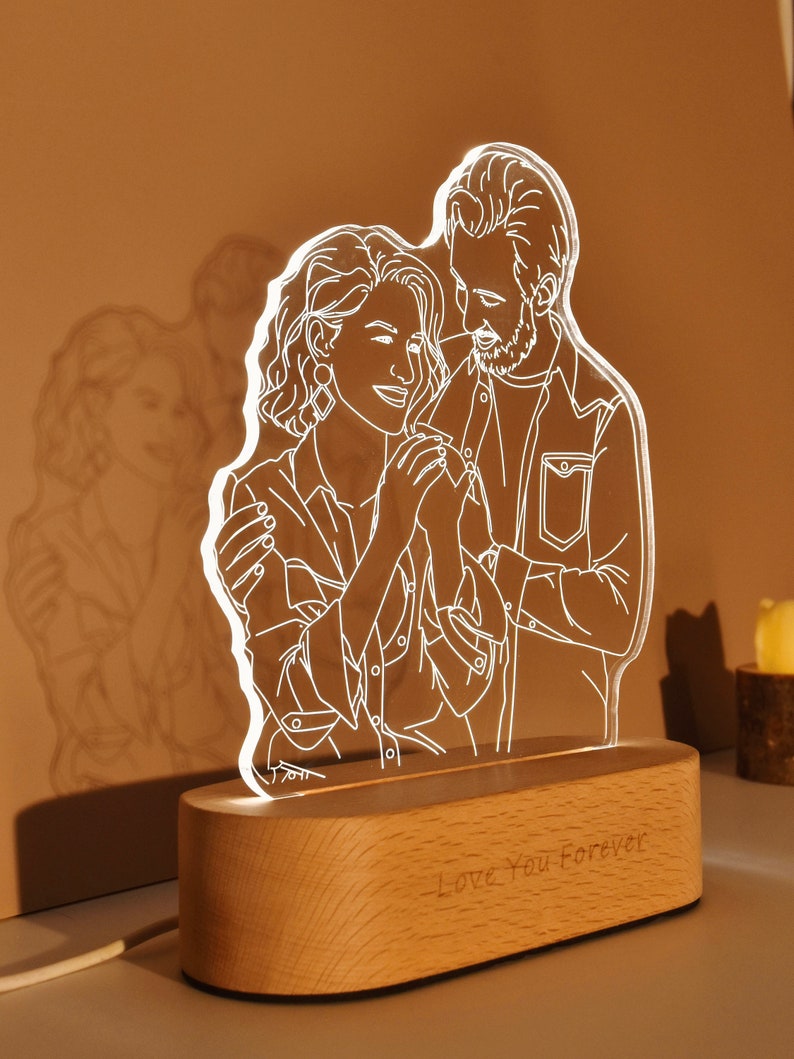 Photo Engraving, 3D Lamp Night light, Personalized 3D Photo Lamp, Custom Line Art Photo Lamp,Wedding Gift, Mother's Day Gift, Gift for Her image 3