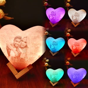 Personalization 16 Colors Heart Moon Lamp, 3D Photo Night Light, 3D Print Moonlight Moon Lamp, Christmas Gift, Anniversary Gift,Couples Gift