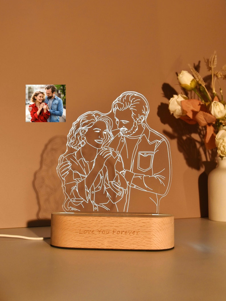 Photo Engraving, 3D Lamp Night light, Personalized 3D Photo Lamp, Custom Line Art Photo Lamp,Wedding Gift, Mother's Day Gift, Gift for Her image 1