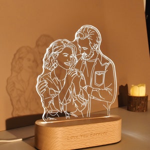 Photo Engraving, 3D Lamp Night light, Personalized 3D Photo Lamp, Custom Line Art Photo Lamp,Wedding Gift, Mother's Day Gift, Gift for Her image 6