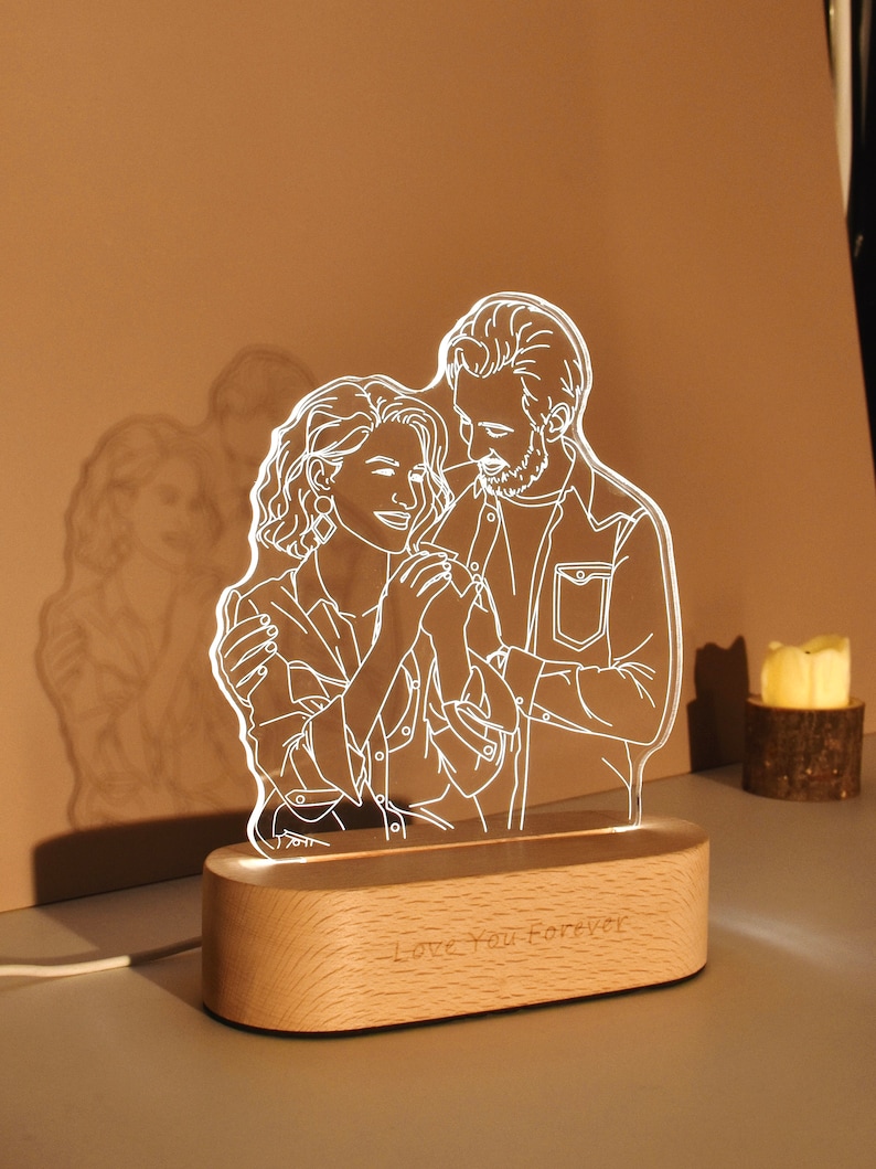 Photo Engraving, 3D Lamp Night light, Personalized 3D Photo Lamp, Custom Line Art Photo Lamp,Wedding Gift, Mother's Day Gift, Gift for Her image 6