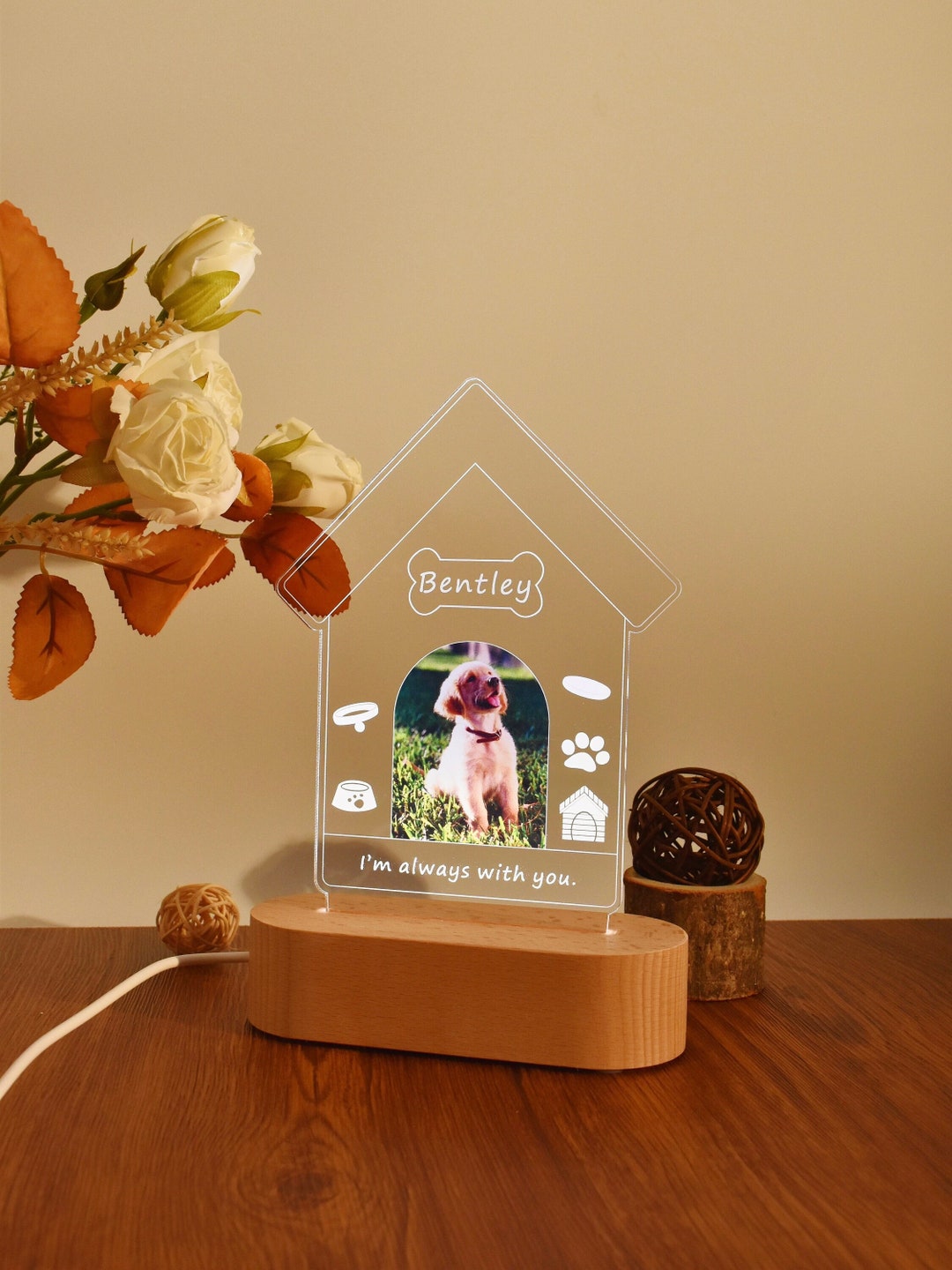 Custom Dog Photo Lamp, 3D Pet Led Night Light, Dog Memorial Night Light, Pet Photo Lamp, Pet