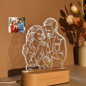 Photo Engraving, 3D Lamp Night light, Personalized 3D Photo Lamp, Custom Line Art Photo Lamp,Wedding Gift, Mother's Day Gift, Gift for Her image 2