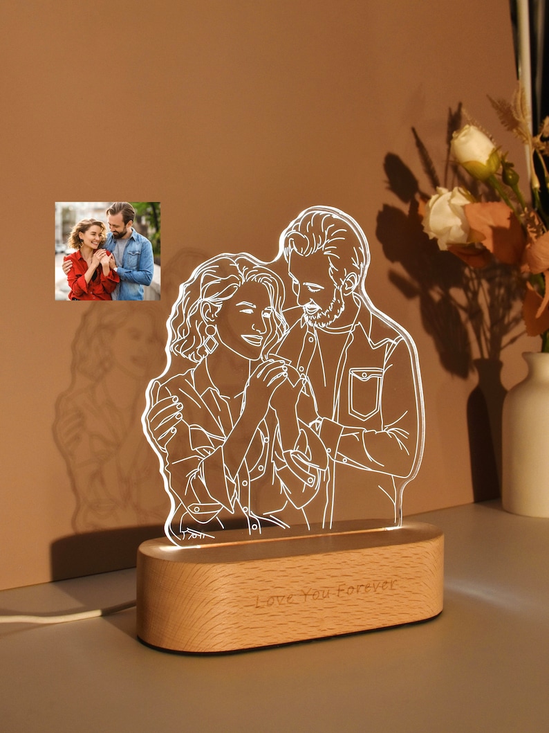 Photo Engraving, 3D Lamp Night light, Personalized 3D Photo Lamp, Custom Line Art Photo Lamp,Wedding Gift, Mother's Day Gift, Gift for Her image 2