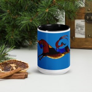 Handpainted Minoan Dancers Mug with Colorful Interior, Artistic Ceramic Coffee Tea Cup for Collectors, Ancient Greek Inspired Drinkware Gift