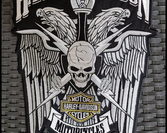 Harley davidson wing skull embroidery patch motor bike jacket/vest patch Iron on