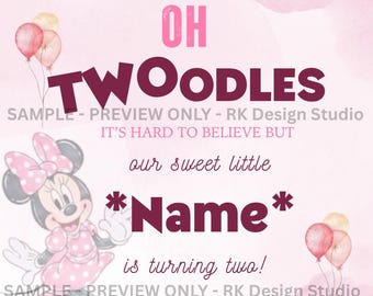 Invitación de cumpleaños número 2 de Minnie Mouse / Plantilla rosa de Oh Twoodles (Digital)