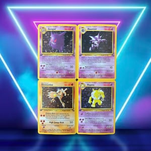 Fossil Set 15/2 / Gengar 5/62, Haunter 6/62, Hitmonlee 7/62, Hypno 8/62 / First Edition (1e) / 1999 / PROXY Pokémon-kaart(en)