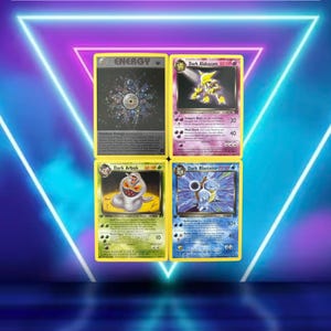 Team Rocket Set 5/21 / Rainbow 17/82, Dark Alakazam 18/82, Arbok 19/82, Blastoise 20/82 / First Edition (1st) / 1999 / PROXY TCG card(s)